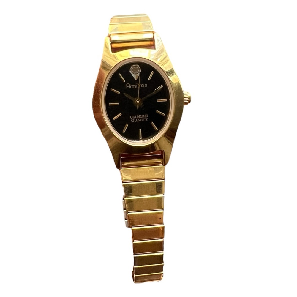 Vtg. Armitron Watch Gold Tone Black Oval Dial Stretchy Band🦎🌵 - Picture 8 of 12